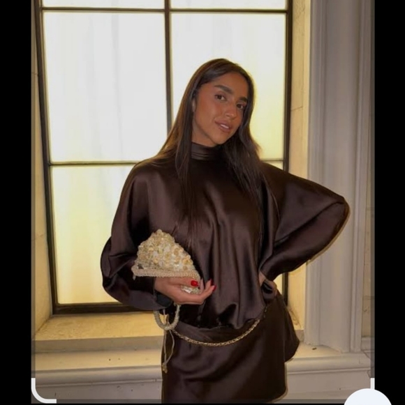 Zara Satin Effect Scarf Dress Brown NWT - Picture 8 of 15